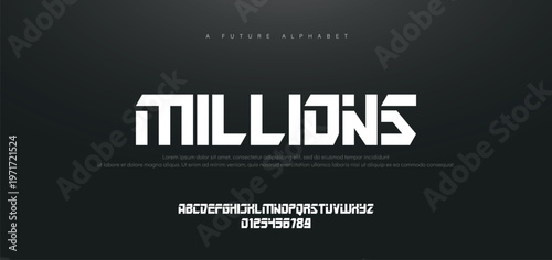 MILLIONS Creative modern technology alphabet fonts. Abstract typography urban sport, techno , fashion, digital, future creative logo font. vector illustration