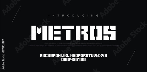 METROS Abstract minimal modern alphabet fonts. Typography technology electronic digital music future creative font. vector illustration