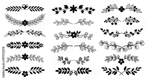 Collection of various floral and leafy decorative borders and frames.