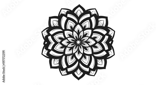 Intricate black and white mandala design.