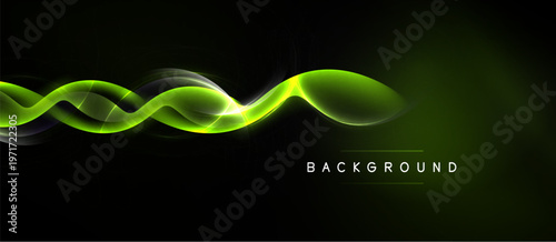 Abstract flowing lines, vibrant green hues over dark background. Modern design element, smooth curves create dynamic visual impact.