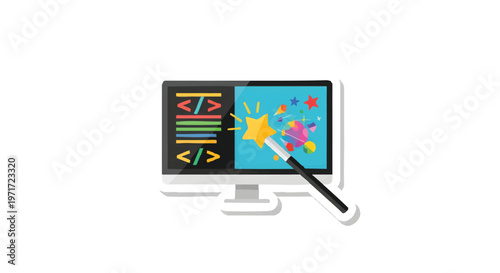 Colorful computer monitor with creative design on screen