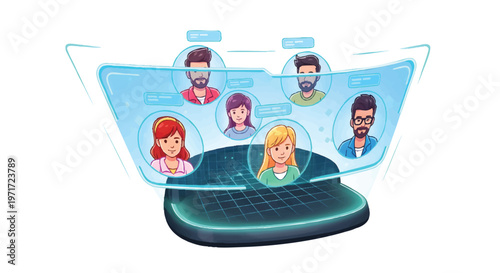 Virtual meeting on laptop with multiple participants online