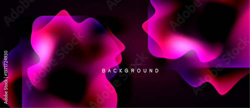 Abstract fluid shapes, vibrant pinks, blues blend into dark background. Modern design element for digital projects.