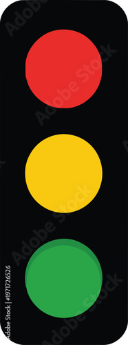 A traffic light showing all three signals simultaneously: red, yellow, and green. Vector