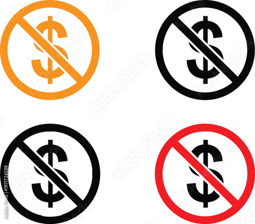 Four variations of the no money symbol with different color schemes and styles Vector
