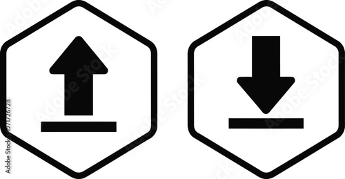 Up and down arrows enclosed in hexagonal borders Vector