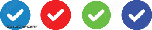 Four circular icons with checkmarks in different colors Vector