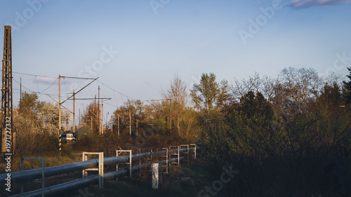 Fotografie Locomotive calmly waiting for its night shift in the bushes