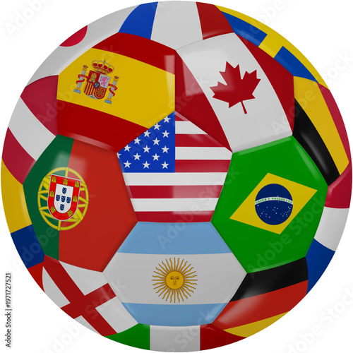 World Cup soccer ball with national flags. isolated football ball