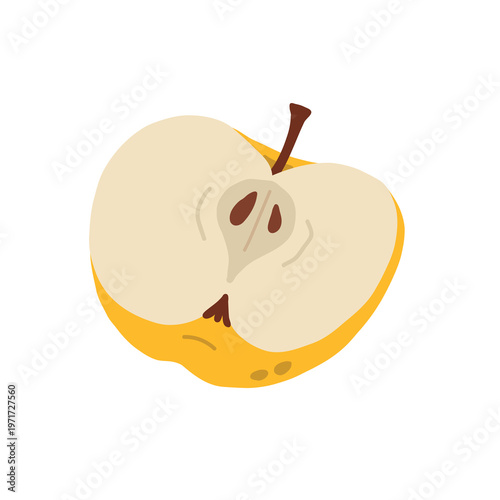vector yellow apple in flat style. Fresh half  apple fruit isolated on light background. Vector illustration for healthy food, greengrocer or grocery design.