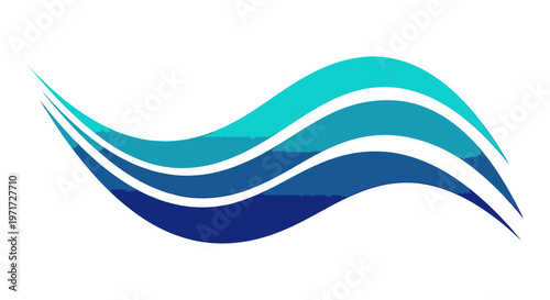 Visually appealing abstract graphic element with three dynamic wavy bands in gradient blue and aqua colors.