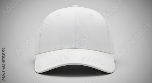 Plain white baseball cap isolated on gray background minimalist design