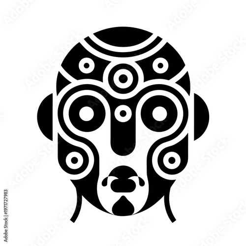 Tribal monkey face mask with white background vector illustration black and white design abstract animal head decorative primate portrait