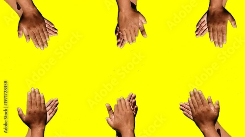 Hands Clapping on A Yellow Screen Background: Clapping on Chroma Key Background