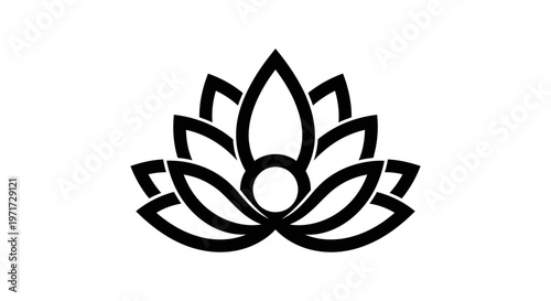 Minimalist outline of a lotus flower in black, isolated for symbolic or meditative design.