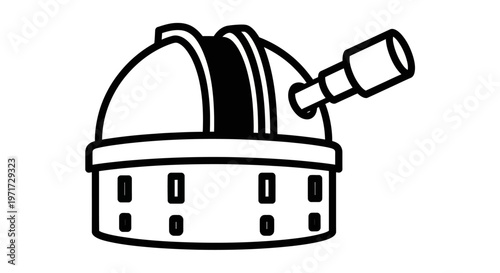 Black and white minimalist illustration of an observatory with telescope.