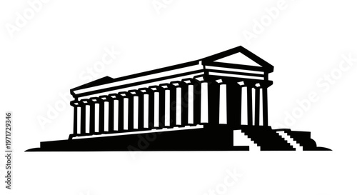 Side view of a stylized Parthenon temple icon, featuring columns and shadow effect for cultural representation.