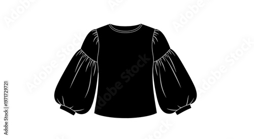 Black Blouse with Puffy Sleeves Illustration.