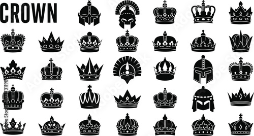 Crown collection diverse silhouettes of royal headwear and typography