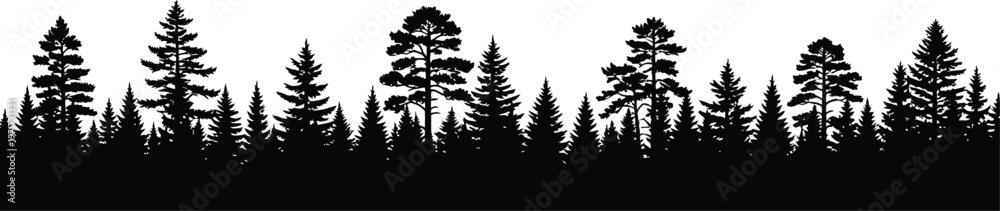 Obraz premium Title forest silhouette a dramatic black and white tree line landscape description a striking silhouette