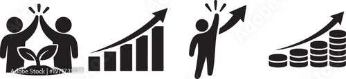 
Growth icon set vector silhouette business success arrow chart progress finance scalable eps