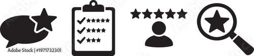 
Review icon set star rating feedback checklist customer opinion quality evaluation symbol pack