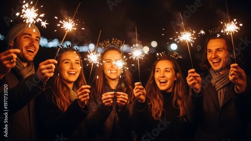 Group of Friends Holding Sparklers.
