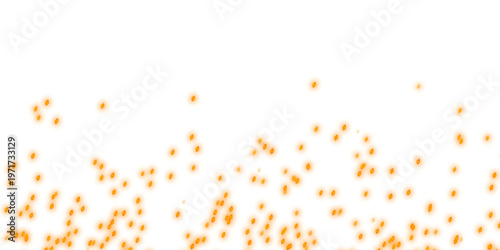 Flying fire sparks and burning embers particles isolated on transparent background. Glowing orange yellow hot flame bokeh overlay. Cinematic bonfire explosion energy effect. PNG design elements