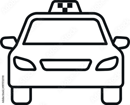 A simple line drawing of a taxi cab viewed from the front perspective