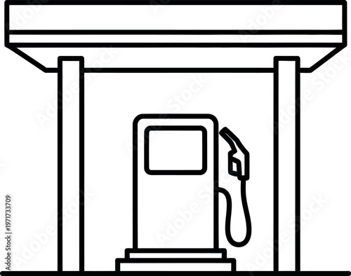 Classic fuel pump at a covered gas station with a single nozzle