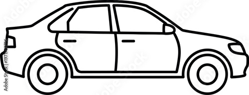 A simple line drawing of a four-door sedan car viewed from the side.