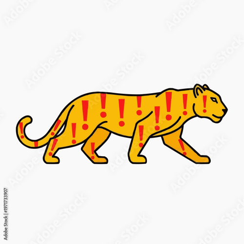 Alert Yellow Leopard with Red Exclamation Marks Vector Illustration