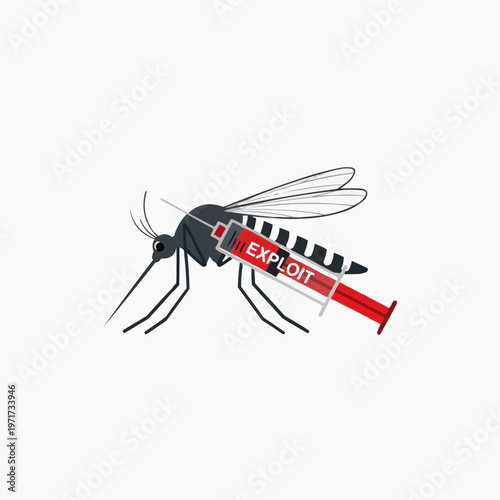Black Mosquito with Red Exploit Syringe Icon Vector