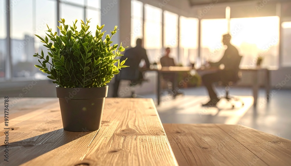 Fototapeta premium Modern Office Meeting Room with Natural Light and Green Plant.