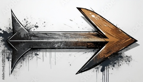 grunge arrow pointing right on white background