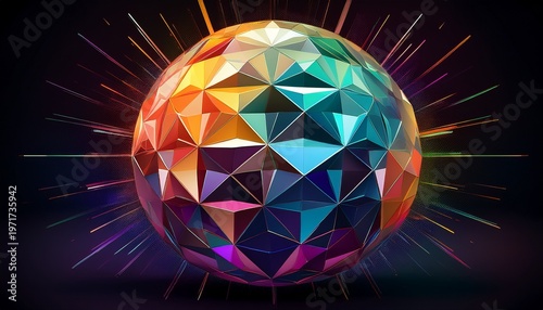 a captivating abstract artwork featuring a colorful geometric polygonal sphere