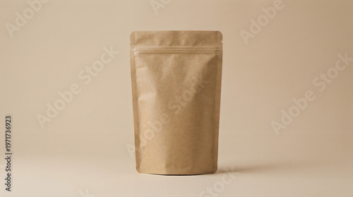 Blank brown kraft paper pouch bag mockup for food packaging