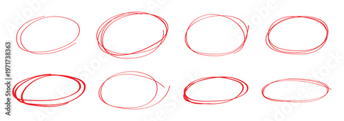 Hand-drawn red circles and ovals for highlighting and emphasis on a white background