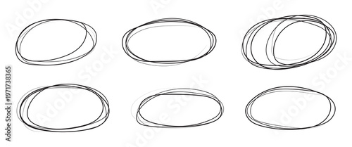 black circle highlight, pen ovals doodle. Marker ellipses frames in sketch style. Hand drawn vector illustration . Vector circular scribble doodle round circles for message and for note mark . eps 10