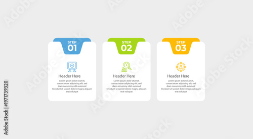 Displays a three step infographic diagram for a presentation.