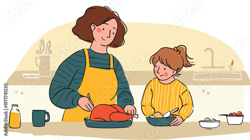 Mother serving food to child - Vector Illustration for adobe stock photos
