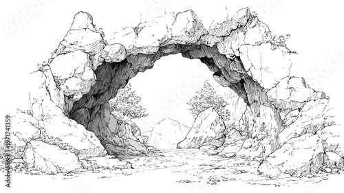 Enchanting Mystical Cave Entrance Tunnel Vector Illustration