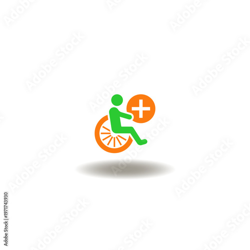Vector illustration of disabled with medical cross. Symbol of ADA Americans with Disabilities Act. Icon of disability and health care.