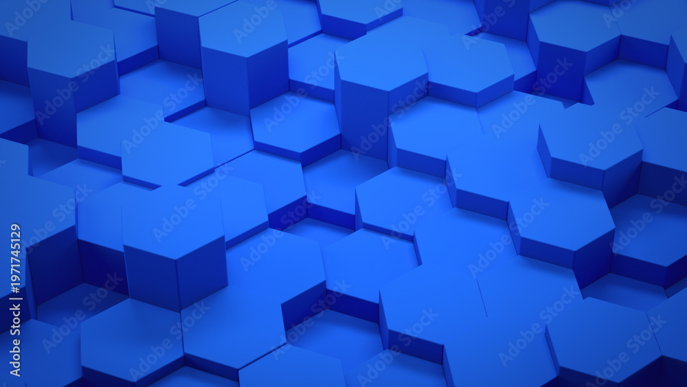 Fototapeta premium Blue hexagonal background 3D illustration