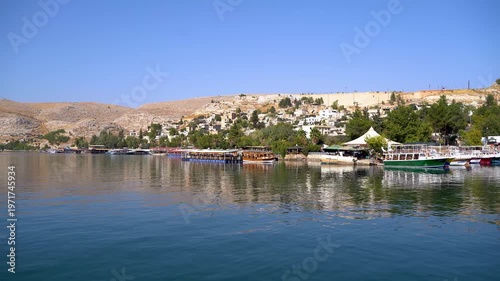 View of Halfeti old town from Euphrates River in Sanliurfa Turkey