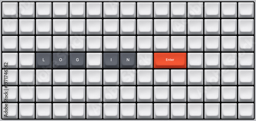 Keyboard with login text and enter key. Concept of digital security access, account authentication and web interface login. Minimalist vector illustration for cyber system protection.