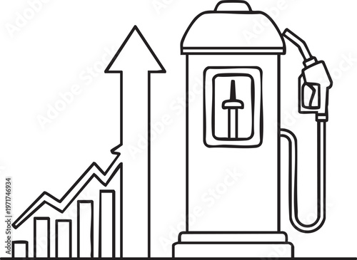 Gas pump with rising graph and arrow symbolizing fuel price increase vector illustration for economic concepts