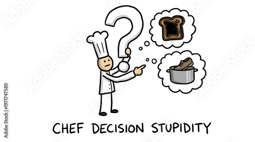 Illustration of chef pondering food options with confusion