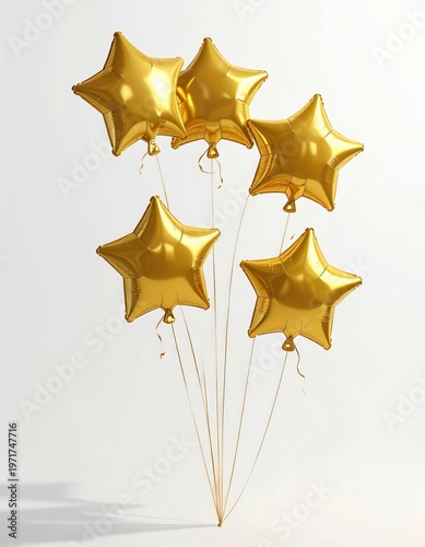 Gold star balloons with white space, isolated background
